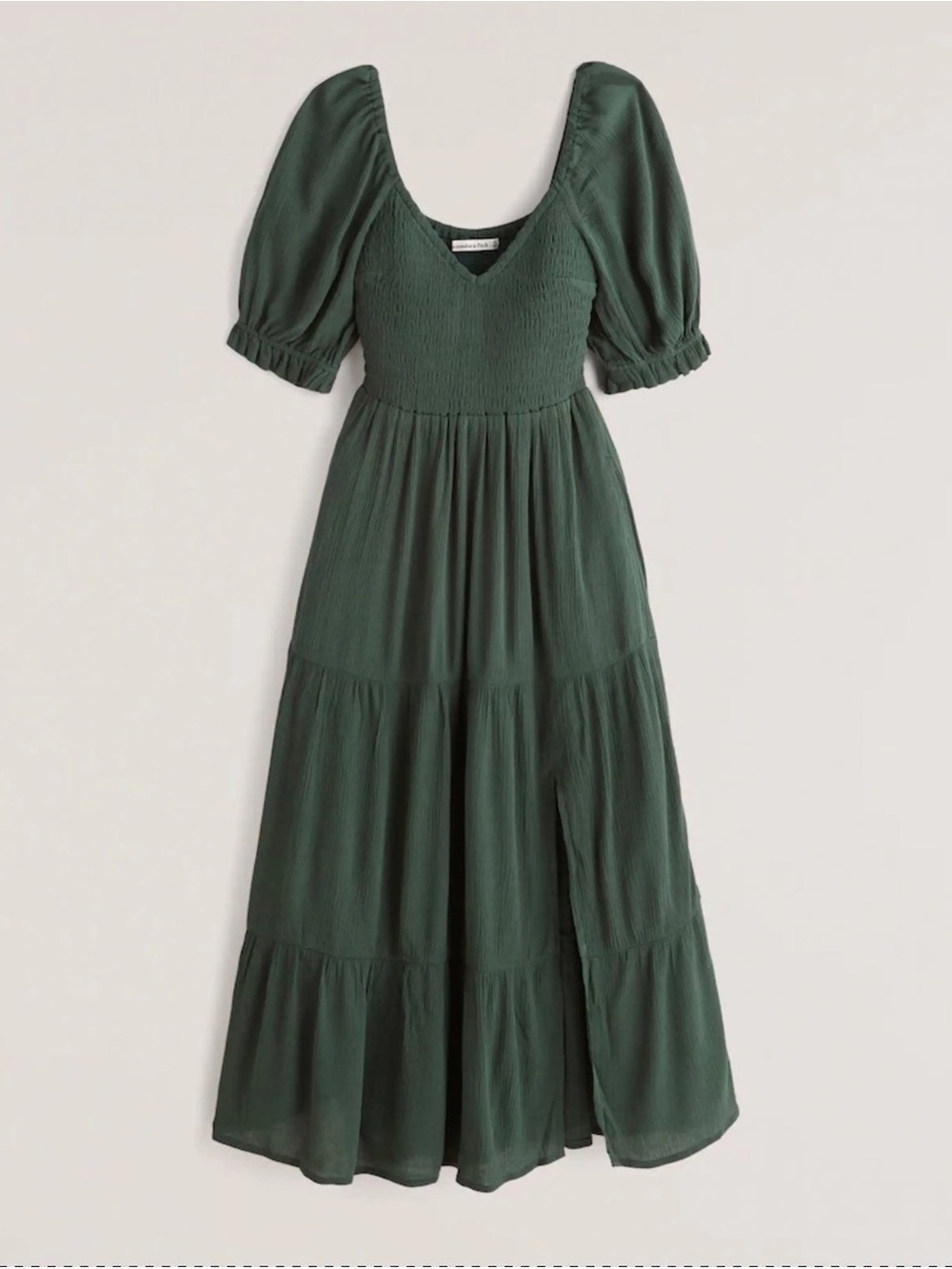 Abercrombie & Fitch Smocked Green Puff Sleeve Maxi Dress